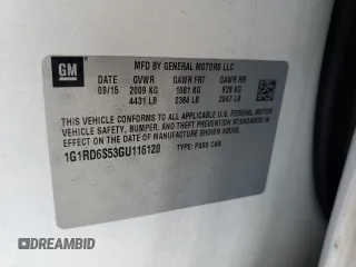 2016 Chevrolet Volt Premier with VIN 1G1RD6S53GU116120, listed as a Copart auction lot 46906035 with 0 mi miles and Salvage Title. Bid and sale history available at carsss.com. Image 14.