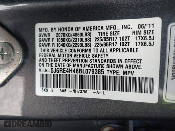 2011 Honda CR-V SE with VIN 5J6RE4H46BL079385, listed as a IAAI auction lot 41996786 with 121,207 mi miles. Bid and sale history available at carsss.com. Image 9.