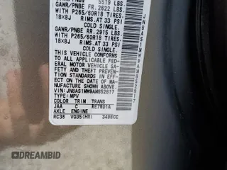 2010 Infiniti FX with VIN JN8AS1MW9AM852817, listed as a Copart auction lot 56326765 with Not provided miles and Salvage title. Bid and sale history available at DreamBid. Image 14.