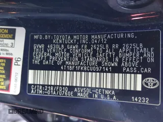 2012 Toyota Camry L with VIN 4T1BF1FK8CU097141, listed as a IAAI auction lot 41872832 with 116,538 mi miles. Bid and sale history available at carsss.com. Image 9.