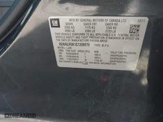 2012 Chevrolet Equinox LTZ with VIN 2GNALFEK1C1208879, listed as a IAAI auction lot 41984931 with 140,083 mi miles. Bid and sale history available at carsss.com. Image 9.