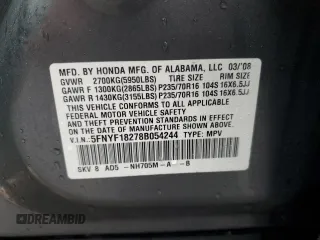 2008 Honda Pilot VP with VIN 5FNYF18278B054244, listed as a Copart auction lot 49612605 with 189,582 mi miles and Salvage Title. Bid and sale history available at DreamBid. Image 13.
