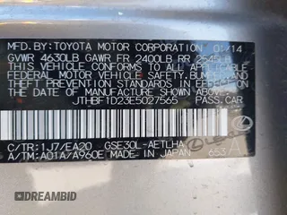 2014 Lexus IS 250 z VIN JTHBF1D23E5027565, wystawiony jako IAAI lot #42075650 z przebiegiem 86 327 mil mil oraz . Historia ofert i sprzedaży dostępna na DreamBid. Obrazek 9.