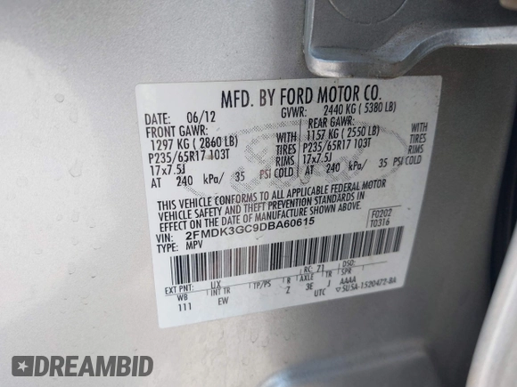 2013 Ford Edge SE z VIN 2FMDK3GC9DBA60615, wystawiony jako IAAI lot #42714548 z przebiegiem 220 631 mil mil oraz . Historia ofert i sprzedaży dostępna na DreamBid. Obrazek 9.