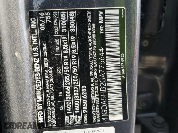 2016 Mercedes-Benz GLE 350 with VIN 4JGDA5HB2GA775644, listed as a Copart auction lot 71093374 with 114,675 mi miles and Salvage title. Bid and sale history available at DreamBid. Image 13.