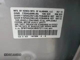 2013 Honda Pilot EX-L with VIN 5FNYF4H5XDB057371, listed as a Copart auction lot 60275775 with 223,421 mi miles and Clean title. Bid and sale history available at DreamBid. Image 13.