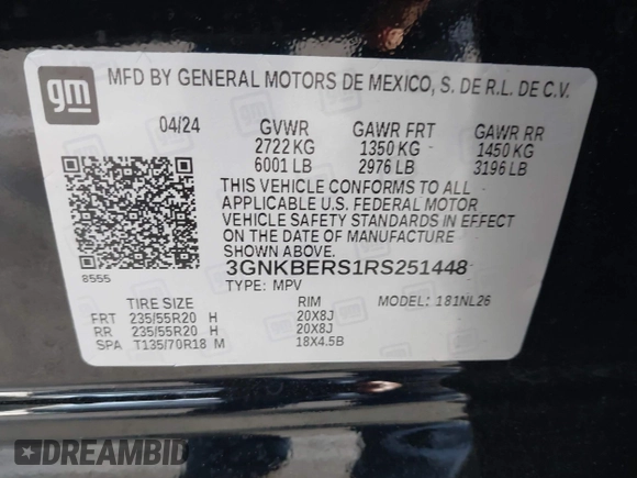 2024 Chevrolet Blazer RS z VIN 3GNKBERS1RS251448, wystawiony jako IAAI lot #41916373 z przebiegiem 4 325 mil mil oraz . Historia ofert i sprzedaży dostępna na DreamBid. Obrazek 9.
