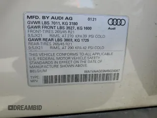 2021 Audi e-tron Prestige z VIN WA1VAAGE9MB024067, wystawiony jako Copart lot #55161285 z przebiegiem 55 806 mil mil oraz Szkoda całkowita • Salvage title. Historia ofert i sprzedaży dostępna na DreamBid. Obrazek 13.