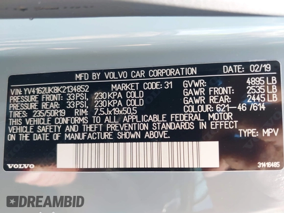 2019 Volvo XC40 Momentum с VIN YV4162UK8K2134852, выставлен на аукционе IAAI как лот 42259540 с пробегом 79 683 миль миль и . История ставок и продаж доступна на DreamBid. Изображение 9.
