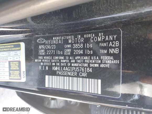 2023 Hyundai Elantra SE with VIN KMHLL4AG1PU576184, listed as a IAAI auction lot 41099901 with 41,471 mi miles. Bid and sale history available at carsss.com. Image 9.