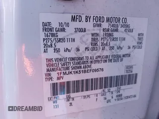 2011 Ford Expedition Max Limited with VIN 1FMJK1K51BEF09576, listed as a IAAI auction lot 41591224 with 270,236 mi miles and . Bid and sale history available at DreamBid. Image 9.
