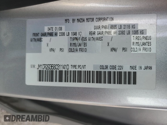 2008 Mazda 5 Sport with VIN JM1CR293680311410, listed as a Copart auction lot 66951754 with 198,874 mi miles and Clean Title. Bid and sale history available at DreamBid. Image 13.