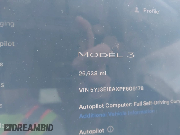 2023 Tesla Model 3 z VIN 5YJ3E1EAXPF606178, wystawiony jako IAAI lot #42543528 z przebiegiem 26 638 mil mil oraz . Historia ofert i sprzedaży dostępna na DreamBid. Obrazek 15.
