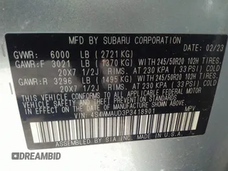 2023 Subaru Ascent Limited z VIN 4S4WMAUD3P3418901, wystawiony jako IAAI lot #41812684 z przebiegiem 29 645 mil mil oraz . Historia ofert i sprzedaży dostępna na DreamBid. Obrazek 9.