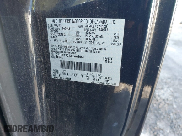 2003 Ford F-150 XL with VIN 2FTRF17283CA68062, listed as a IAAI auction lot 41443643 with 272,658 mi miles and . Bid and sale history available at DreamBid. Image 9.