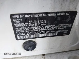 2013 BMW 5 Series 550i with VIN WBAFR9C55DDX79824, listed as a IAAI auction lot 41703036 with 107,166 mi miles and . Bid and sale history available at carsss.com. Image 9.