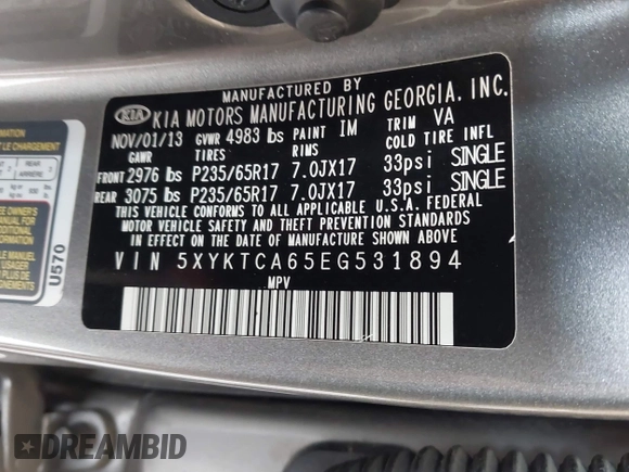 2014 Kia Sorento LX с VIN 5XYKTCA65EG531894, выставлен на аукционе IAAI как лот 42428456 с пробегом 177 265 миль миль и . История ставок и продаж доступна на DreamBid. Изображение 9.
