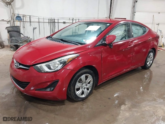 2016 Hyundai Elantra SE with VIN KMHDH4AE9GU573652, listed as a IAAI auction lot 41652780 with 124,897 mi miles. Bid and sale history available at carsss.com. Image 2.