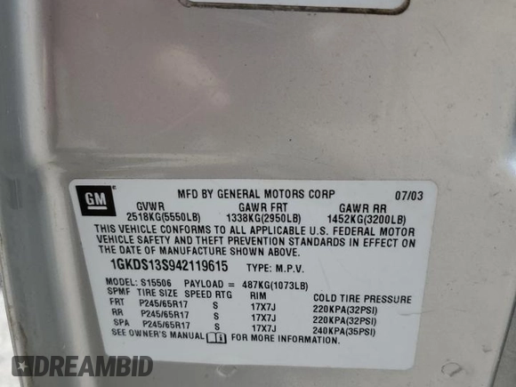 2004 GMC Envoy SLE with VIN 1GKDS13S942119615, listed as a Copart auction lot 69653494 with 141,856 mi miles and Salvage Title. Bid and sale history available at carsss.com. Image 13.