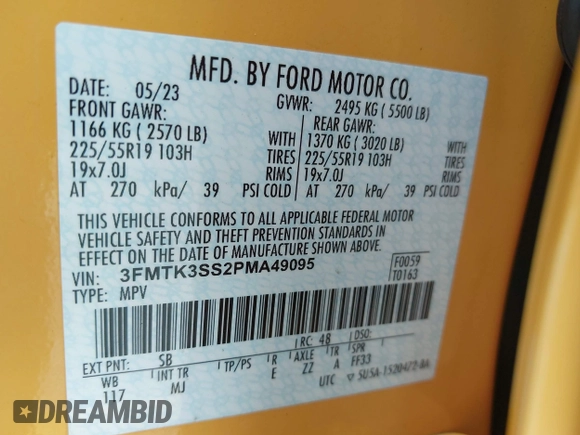 2023 Ford Mustang Mach-E Premium с VIN 3FMTK3SS2PMA49095, выставлен на аукционе IAAI как лот 42255255 с пробегом 23 307 миль миль и . История ставок и продаж доступна на DreamBid. Изображение 9.