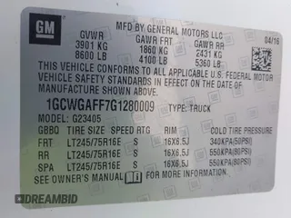 2016 Chevrolet Express Cargo with VIN 1GCWGAFF7G1280009, listed as a IAAI auction lot 41908291 with 148,798 mi miles and . Bid and sale history available at DreamBid. Image 9.