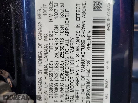 2018 Honda CR-V EX-L z VIN 2HKRW2H84JH605428, wystawiony jako Copart lot #57362805 z przebiegiem 80 703 mil mil oraz Szkoda całkowita • Salvage title. Historia ofert i sprzedaży dostępna na DreamBid. Obrazek 12.