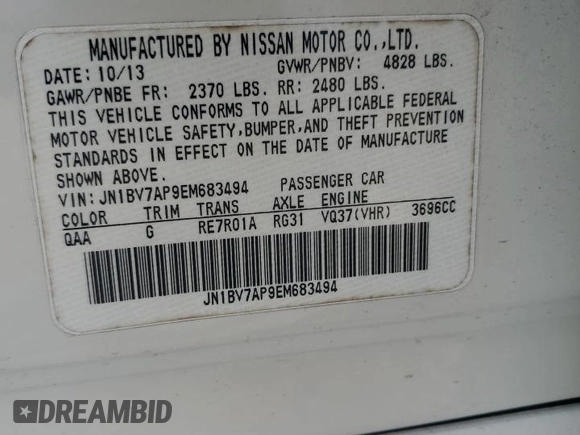 2014 Infiniti Q50 with VIN JN1BV7AP9EM683494, listed as a Copart auction lot 61565545 with Not provided miles and Salvage title. Bid and sale history available at DreamBid. Image 13.