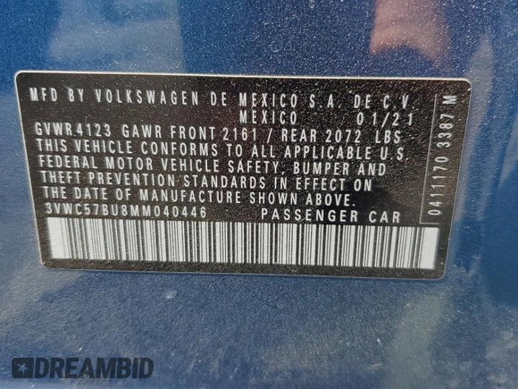 2021 Volkswagen Jetta S with VIN 3VWC57BU8MM040446, listed as a Copart auction lot 57343725 with 91,355 mi miles and Salvage title. Bid and sale history available at DreamBid. Image 12.