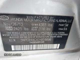 2014 Hyundai Sonata GLS with VIN 5NPEB4ACXEH859896, listed as a IAAI auction lot 42131282 with 174,700 mi miles and . Bid and sale history available at carsss.com. Image 9.