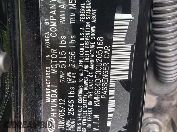 2012 Hyundai Genesis 4.6L with VIN KMHGC4DF3CU205168, listed as a Copart auction lot 65380454 with 175,156 mi miles and Salvage Title. Bid and sale history available at carsss.com. Image 14.
