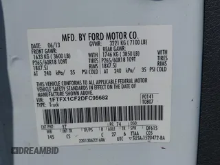 2013 Ford F-150 XL with VIN 1FTFX1CF2DFC95682, listed as a IAAI auction lot 42420917 with 149,518 mi miles and . Bid and sale history available at DreamBid. Image 9.