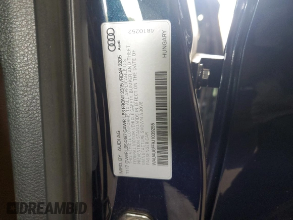 2018 Audi A3 Premium with VIN WAUAUGFF9J1039255, listed as a Copart auction lot 60853674 with 112,943 mi miles and Salvage Title. Bid and sale history available at DreamBid. Image 14.