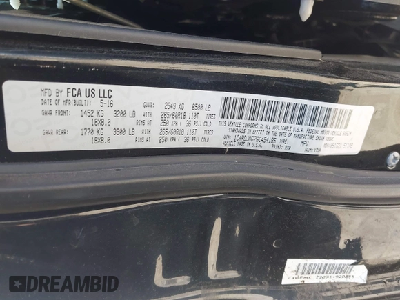 2016 Dodge Durango SXT with VIN 1C4RDJAG7GC454185, listed as a IAAI auction lot 42360718 with 173,525 mi miles and . Bid and sale history available at DreamBid. Image 9.