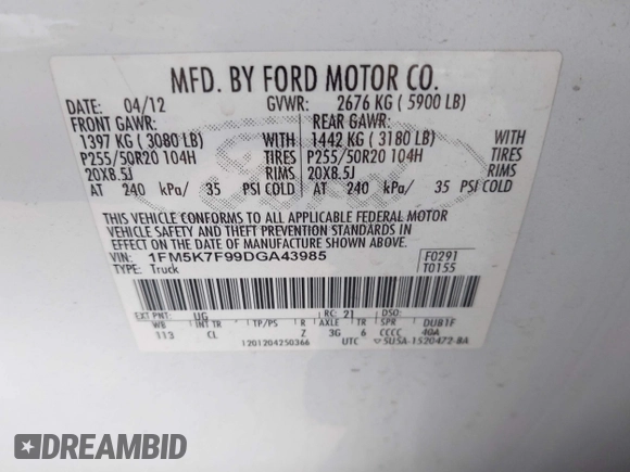 2013 Ford Explorer Limited z VIN 1FM5K7F99DGA43985, wystawiony jako IAAI lot #41522600 z przebiegiem 194 348 mil mil oraz . Historia ofert i sprzedaży dostępna na DreamBid. Obrazek 9.