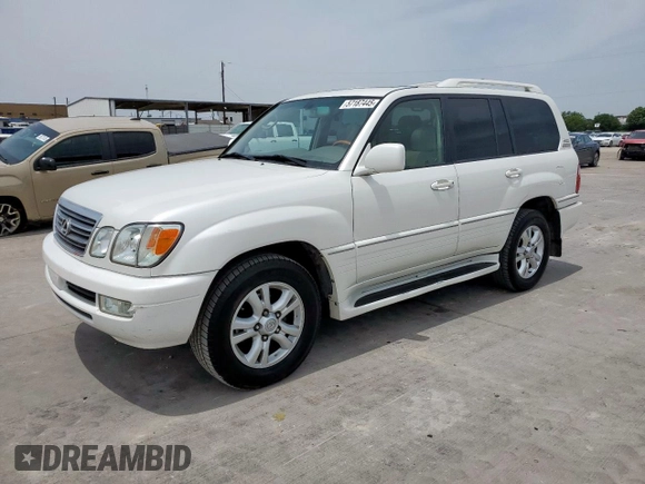 2004 Lexus LX 470 z VIN JTJHT00W743542910, wystawiony jako Copart lot #57187445 z przebiegiem 236 985 mil mil oraz Szkoda całkowita • Salvage title. Historia ofert i sprzedaży dostępna na DreamBid. Obrazek 1.