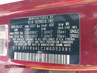 2021 Kia Sorento LX with VIN 5XYRG4LC1MG052981, listed as a IAAI auction lot 42199446 with 82,634 mi miles and . Bid and sale history available at DreamBid. Image 9.