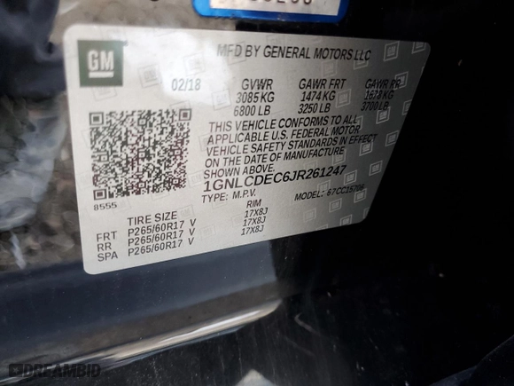 2018 Chevrolet Tahoe Commercial with VIN 1GNLCDEC6JR261247, listed as a Copart auction lot 46399545 with 0 mi miles and Salvage Title. Bid and sale history available at carsss.com. Image 13.