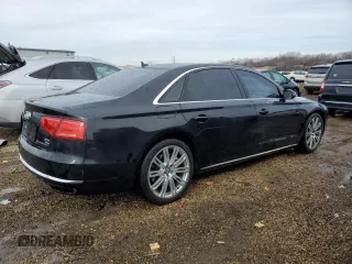 2014 Audi A8 4.0T with VIN WAUR2AFD1EN003630, listed as a Copart auction lot 46366935 with 101,747 mi miles and Salvage Title. Bid and sale history available at DreamBid. Image 3.