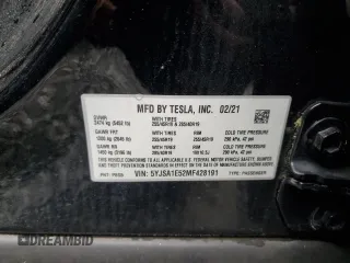 2021 Tesla Model S Long Range с VIN 5YJSA1E52MF428191, выставлен на аукционе Copart как лот 57472425 с пробегом Не указан миль и Списание • Salvage title. История ставок и продаж доступна на DreamBid. Изображение 12.