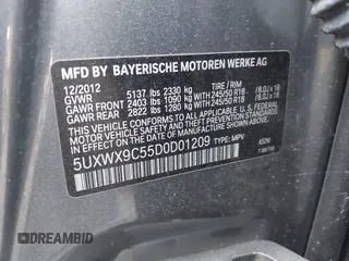 2013 BMW X3 xDrive28i with VIN 5UXWX9C55D0D01209, listed as a IAAI auction lot 42106173 with 1,008,276 mi miles and . Bid and sale history available at DreamBid. Image 9.