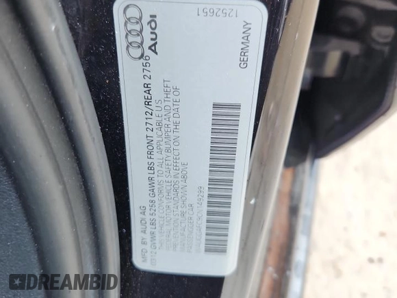2012 Audi A6 Premium Plus with VIN WAUGGAFC9CN149299, listed as a Copart auction lot 61159115 with 114,782 mi miles and Non repairable. Bid and sale history available at DreamBid. Image 13.