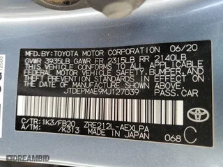 2021 Toyota Corolla LE with VIN JTDEPMAE9MJ127039, listed as a Copart auction lot 44647685 with 140,504 mi miles and Salvage Title. Bid and sale history available at carsss.com. Image 12.