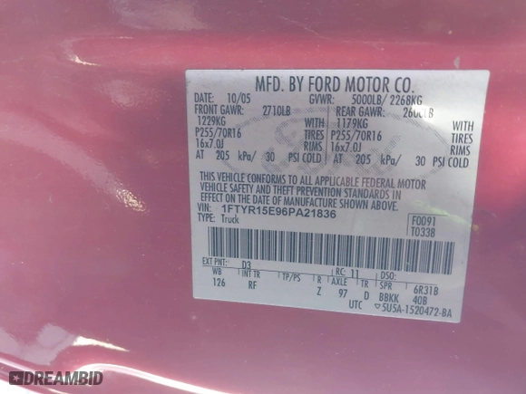 2006 Ford Ranger XL with VIN 1FTYR15E96PA21836, listed as a IAAI auction lot 41987657 with 81,960 mi miles. Bid and sale history available at carsss.com. Image 9.