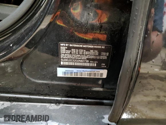 2016 BMW X6 xDrive35i with VIN 5UXKU2C52G0N82739, listed as a Copart auction lot 65305373 with 117,977 mi miles. Bid and sale history available at carsss.com. Image 13.