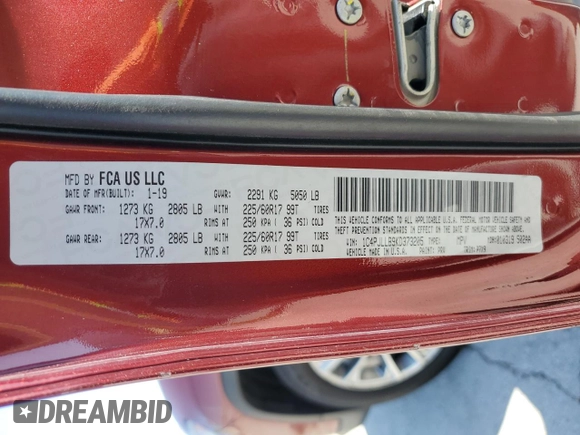 2019 Jeep Cherokee Latitude Plus with VIN 1C4PJLLB9KD373205, listed as a Copart auction lot 52034245 with 49,912 mi miles and Salvage title. Bid and sale history available at DreamBid. Image 12.