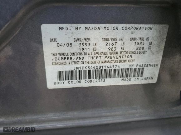 2008 Mazda Mazda3 s Grand Touring with VIN JM1BK344081144574, listed as a Copart auction lot 51383365 with 133,874 mi miles and Salvage Title. Bid and sale history available at carsss.com. Image 14.