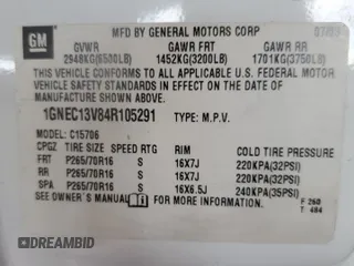 2004 Chevrolet Tahoe LS with VIN 1GNEC13V84R105291, listed as a Copart auction lot 87709865 with 267,600 mi miles and Salvage Title. Bid and sale history available at carsss.com. Image 13.