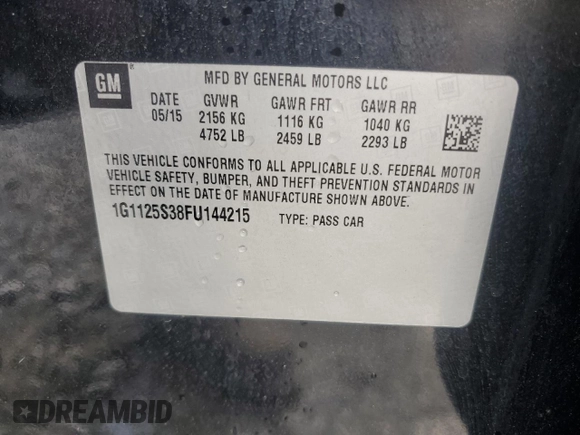 2015 Chevrolet Impala LT z VIN 1G1125S38FU144215, wystawiony jako Copart lot #57964915 z przebiegiem 125 922 mil mil oraz Szkoda całkowita • Salvage title. Historia ofert i sprzedaży dostępna na DreamBid. Obrazek 12.