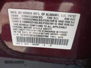 2008 Honda Pilot EX-L with VIN 5FNYF18568B033184, listed as a IAAI auction lot 42054457 with 166,468 mi miles. Bid and sale history available at carsss.com. Image 9.