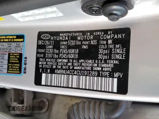 2012 Hyundai Veracruz Limited with VIN KM8NU4CC4CU191289, listed as a Copart auction lot 54613945 with 83,374 mi miles and Salvage title. Bid and sale history available at DreamBid. Image 13.